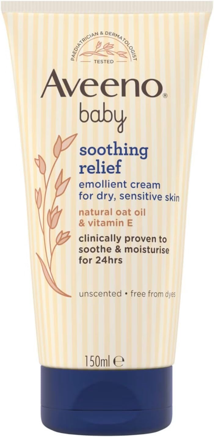 Aveeno Baby Soothing Relief Emollient Cream (1x 150ml), Unscented Baby Cream with Natural Oil & Vitamin E, Soothes and Moisturises for 24 Hours, for Dry, Sensitive Skin Prone to Irritation Halalzen