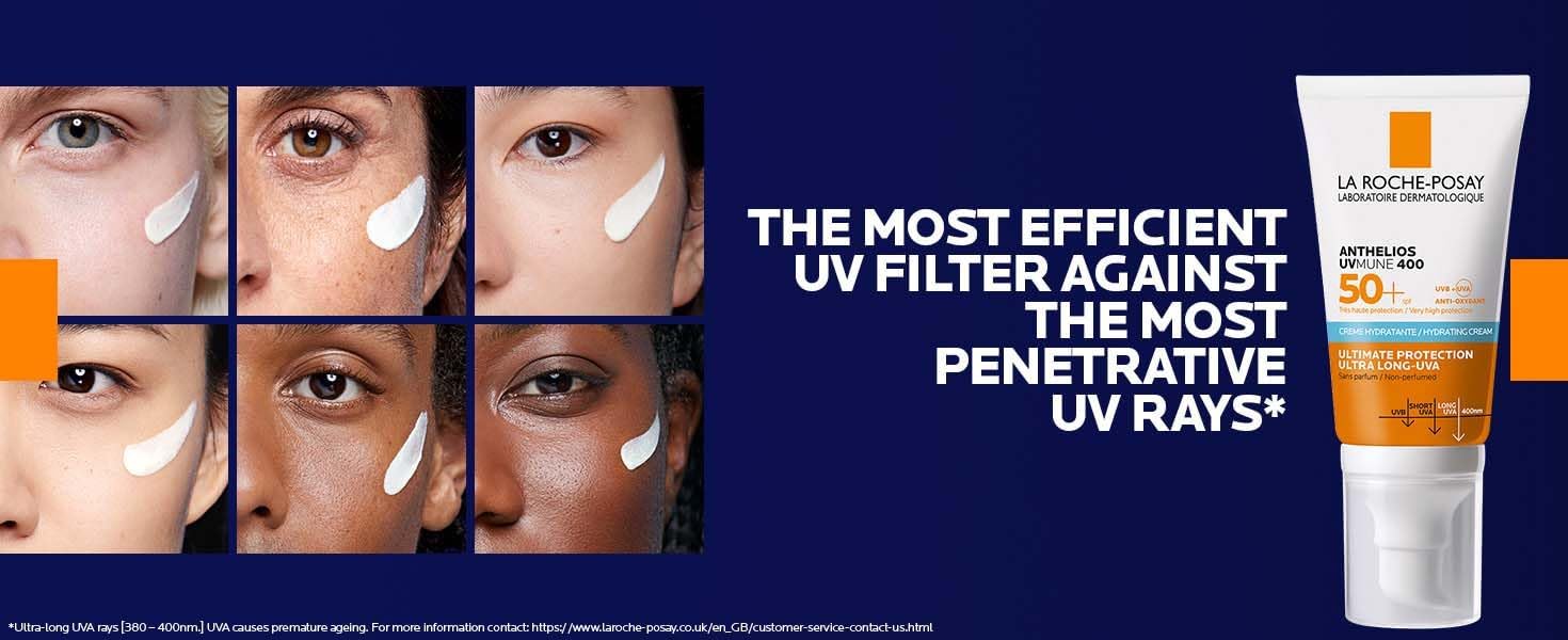 La Roche-Posay Anthelios UVMune 400 Hydrating Cream SPF50+, Face Sunscreen For Dry Sensitive Skin, Ultra Long UVA Protection, Fragrance Free, Water Sweat Sand Resistant, Non-Greasy, 50ml