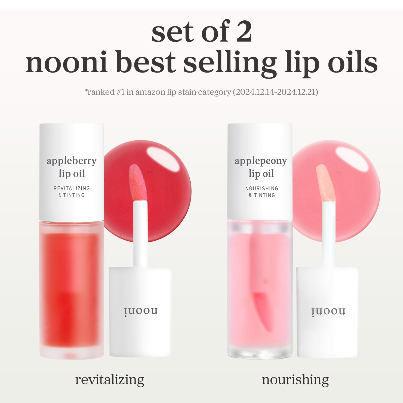 NOONI Korean Lip Oil - Applepeony | Long-Lasting, Moisturizing, Plumping, Revitalizing for Dry Lips, Waterproof, No Peel Off, Hydrating Lip Stain, Stocking Stuffers, Cute Stuff, 0.12 FL Oz Halalzen