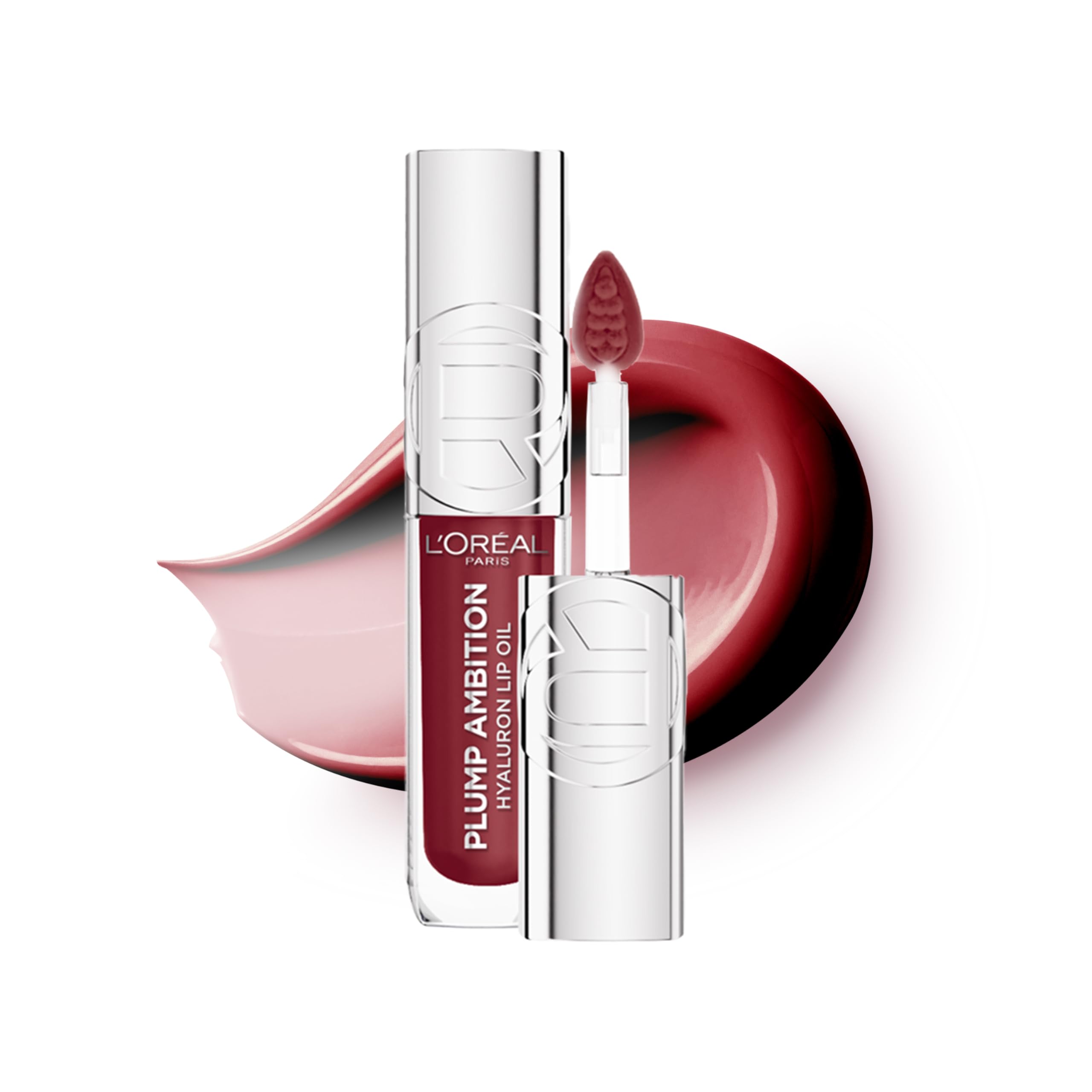 L'Oreal Paris Lip Oil, Plump Ambition with Hyaluronic Acid & Tripeptides, Smoother & Plumper Lip Appearance, Glass-Like Finish, Shade 101 Crystal Clear, 5ml
