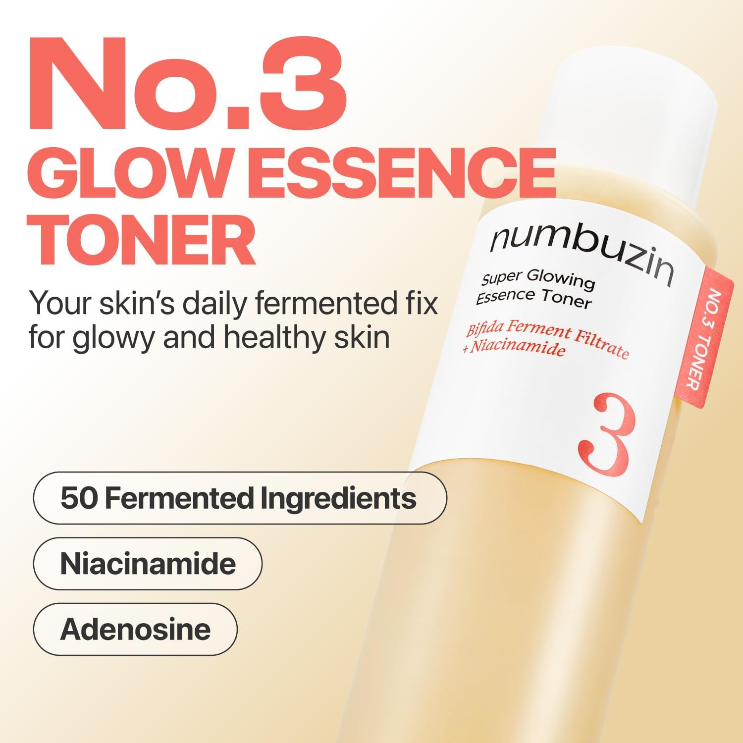 numbuzin No.3 Toner | Super Glowing Essence Toner | Skin Radiance, Pore Tightening, Skin Texture, Hydration | Fermented Ingredients, Niacinamide, Galactomyces | 200 ml