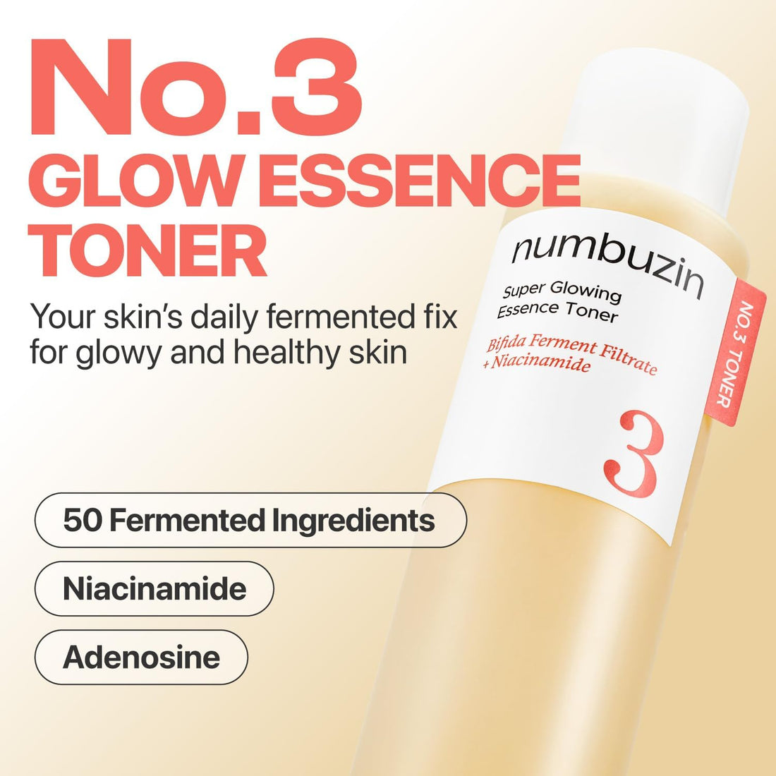 numbuzin No.3 Toner | Super Glowing Essence Toner | Skin Radiance, Pore Tightening, Skin Texture, Hydration | Fermented Ingredients, Niacinamide, Galactomyces | 200 ml