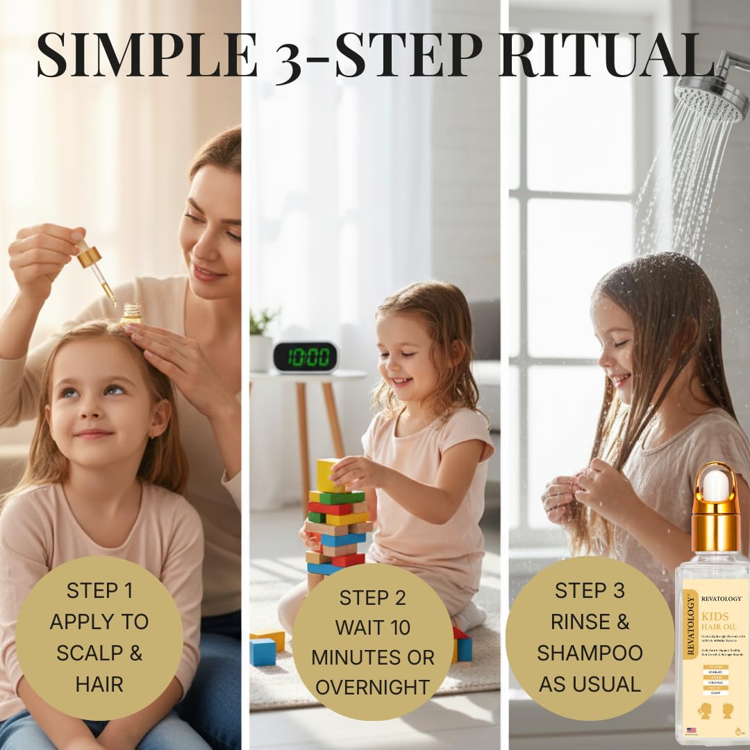 Revatology Kids & Baby Hair Growth Oil, Gentle Pre-Wash Dry/Itchy Scalp Treatment, Coconut, Rosemary, Castor, Amla +25 Botanicals Hair Oil for Toddlers, Curly & All Hair Types, Ayurvedic (Made in USA) Halalzen