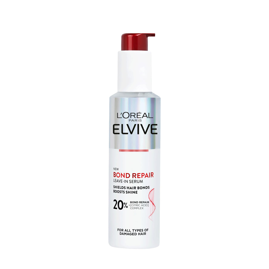L'Oréal Paris Elvive Bond Repair Leave-In Serum, with Citric Acid Complex, for Stronger Hair, Heat Protection, 12x Less Split-Ends, 98% Stronger, 82% More Shine for Damaged Hair, 150ml