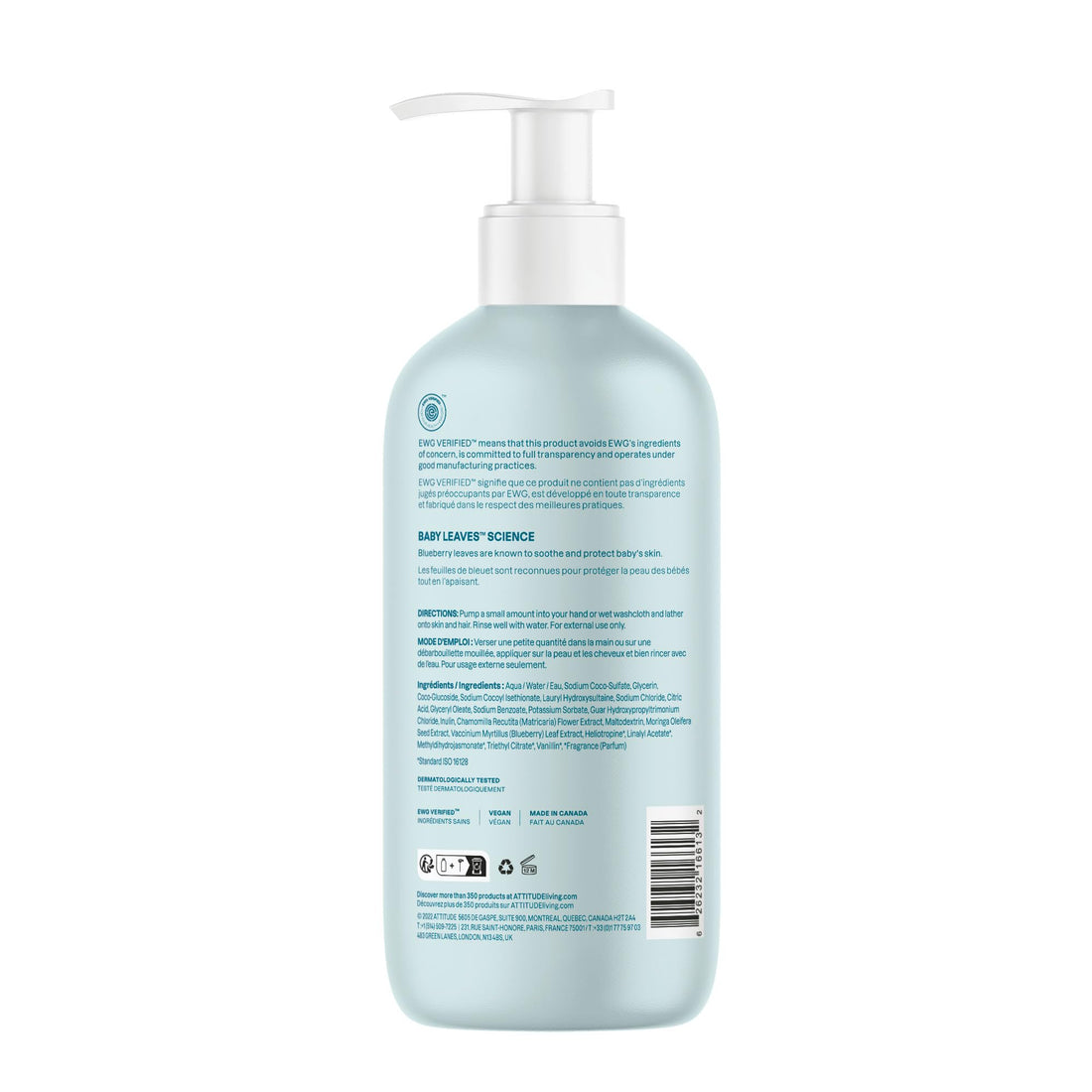 ATTITUDE 2in1 Hair Shampoo and Body Wash for Baby, Plant and Mineral-Based Gentle Formula, EWG Verified, Vegan Baby Products, Pear Nectar, 473 mL