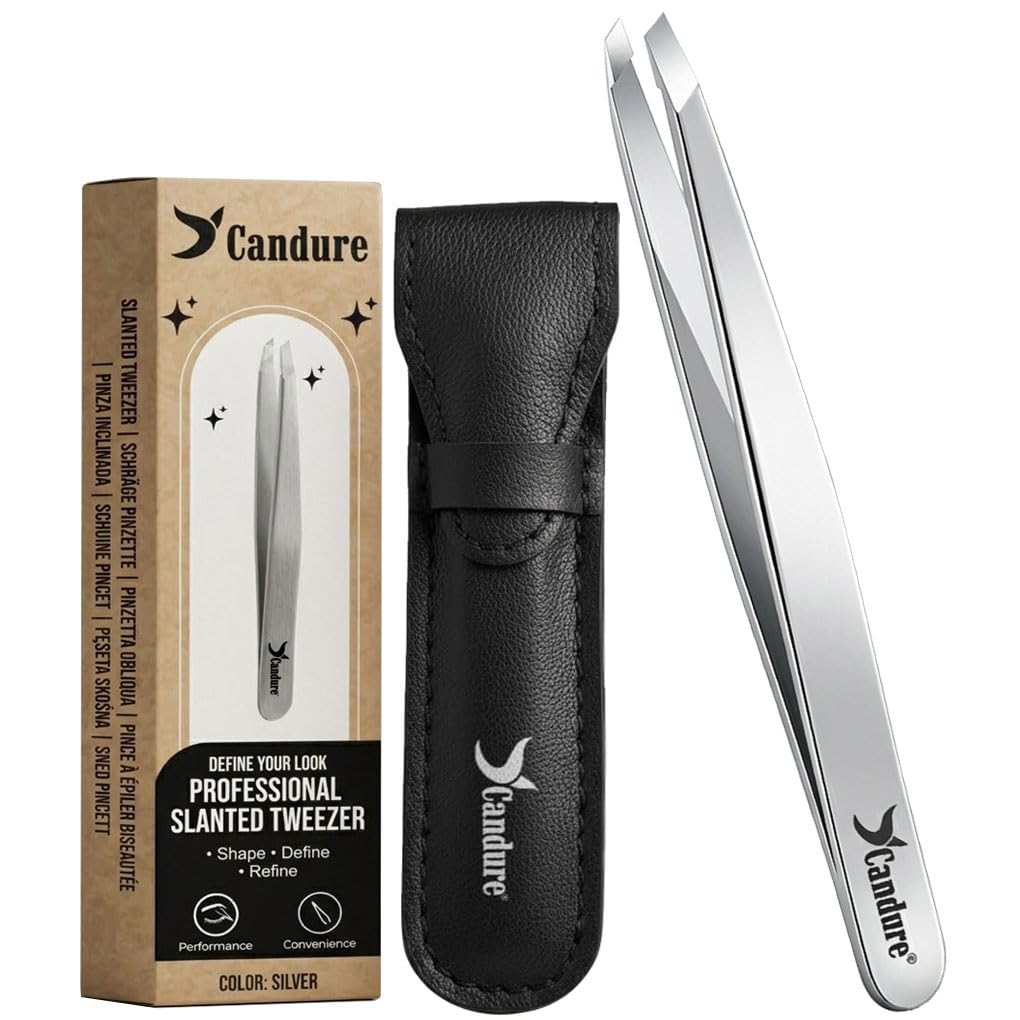 Candure Tweezers for Eyebrows - Professional Stainless Steel Slanted and Pointed Tip Hair Tweezers Set for Ingrown Hair, Blackhead Removal, Eyebrows Plucking Beauty Tool for Women Halalzen