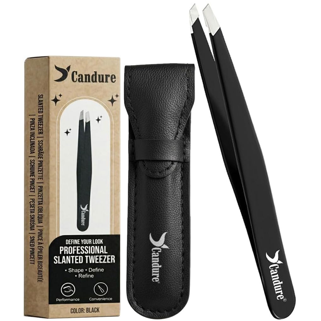 Candure Tweezers for Eyebrows - Professional Stainless Steel Slanted and Pointed Tip Hair Tweezers Set for Ingrown Hair, Blackhead Removal, Eyebrows Plucking Beauty Tool for Women Halalzen