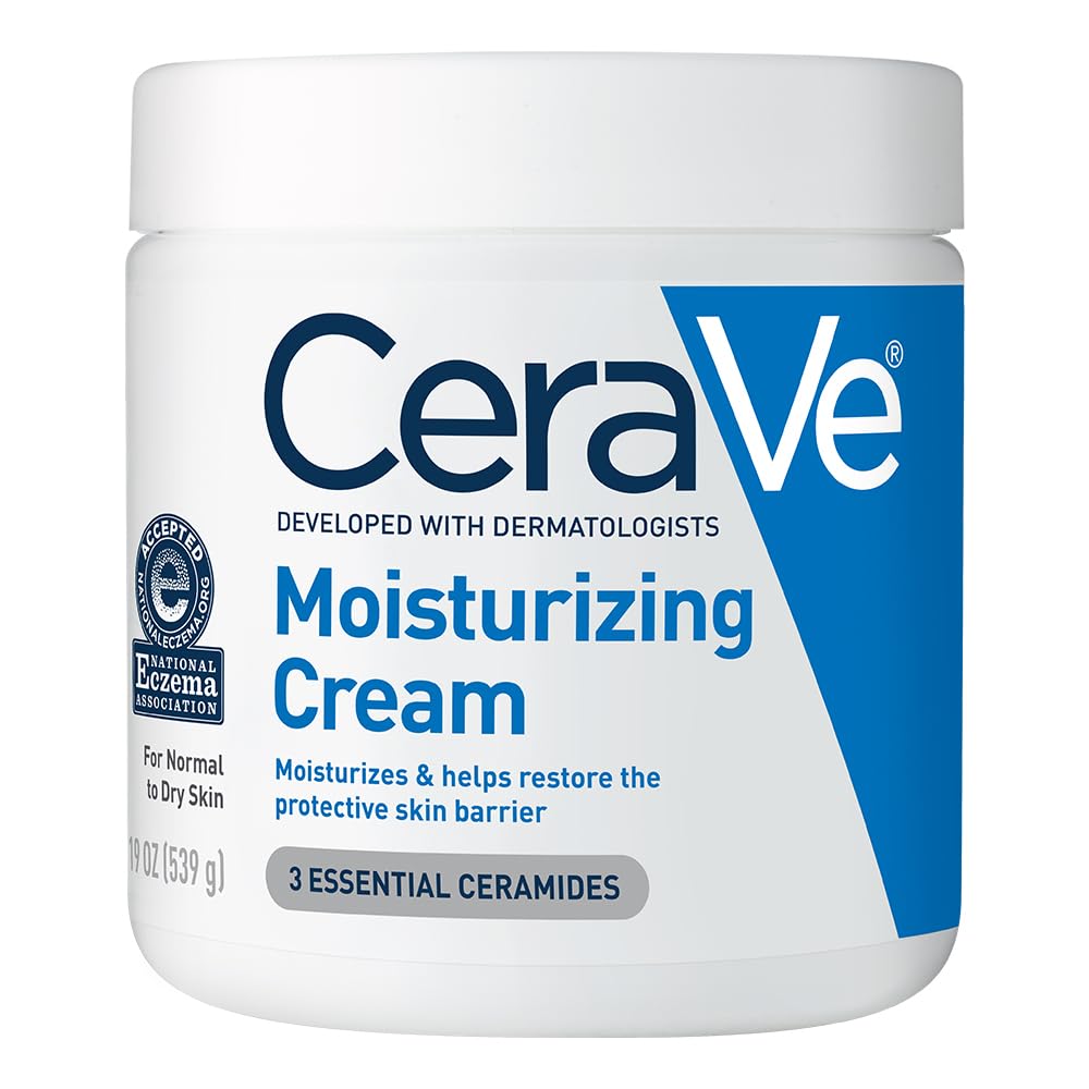CeraVe Moisturizing Cream, Body and Face Moisturizer for Dry Skin, Body Cream with Hyaluronic Acid and Ceramides, Daily Moisturizer, Oil-Free, Fragrance Free, Non-Comedogenic, 19 Ounce Halalzen