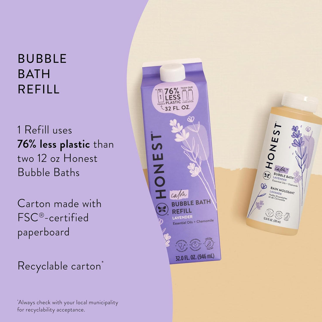 The Honest Company Foaming Bubble Bath & Baby Wash, Tear-Free, Hypoallergenic, Natural Formula, Lavender Calm Scent, 12 fl oz Halalzen