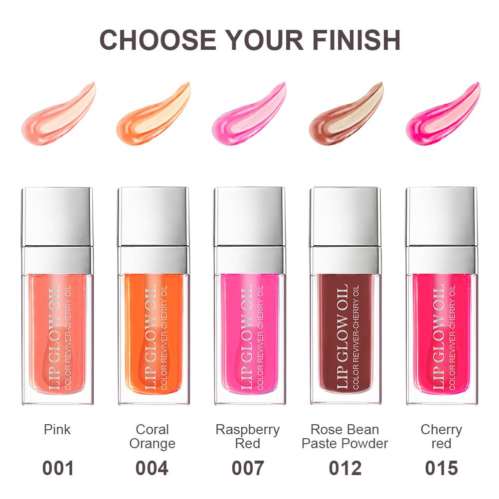AOOWU Plumping Lip Oil Tinted, Moisturizing Long Lasting Nourishing Lip, Hydrating Gloss Tint Lipstick for Women, Glitter Shine Liquid Lipstick, Glaze Makeup Cosmetic, 015 - Cherry red, Pack of 1