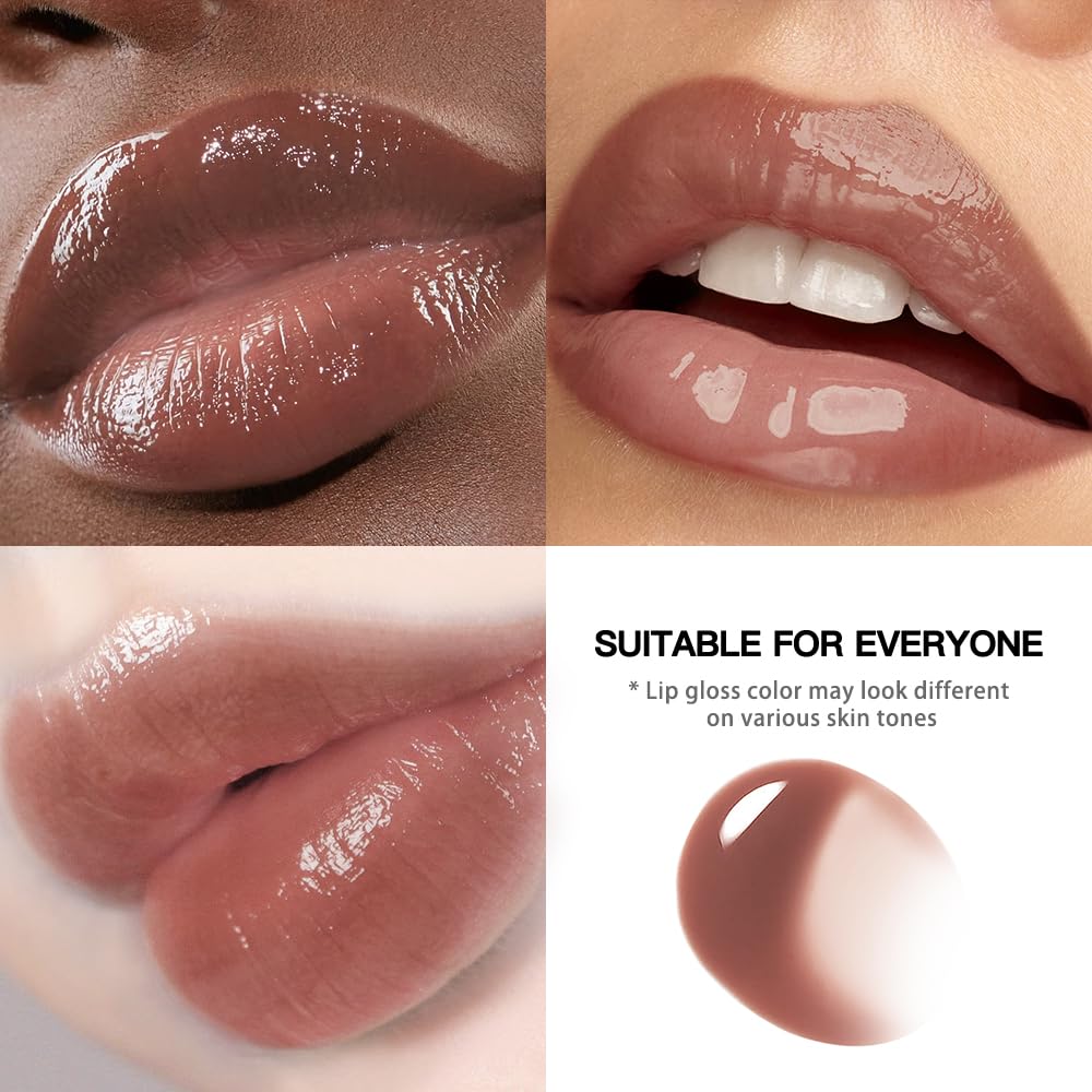Lip Gloss and Lip Liner Set, Tinted Lip Gloss with Lip Pencil, Waterproof Long Lasting Glossy Lip Combo, Nude Lip Makeup Kit for Women (#V02+104) Halalzen