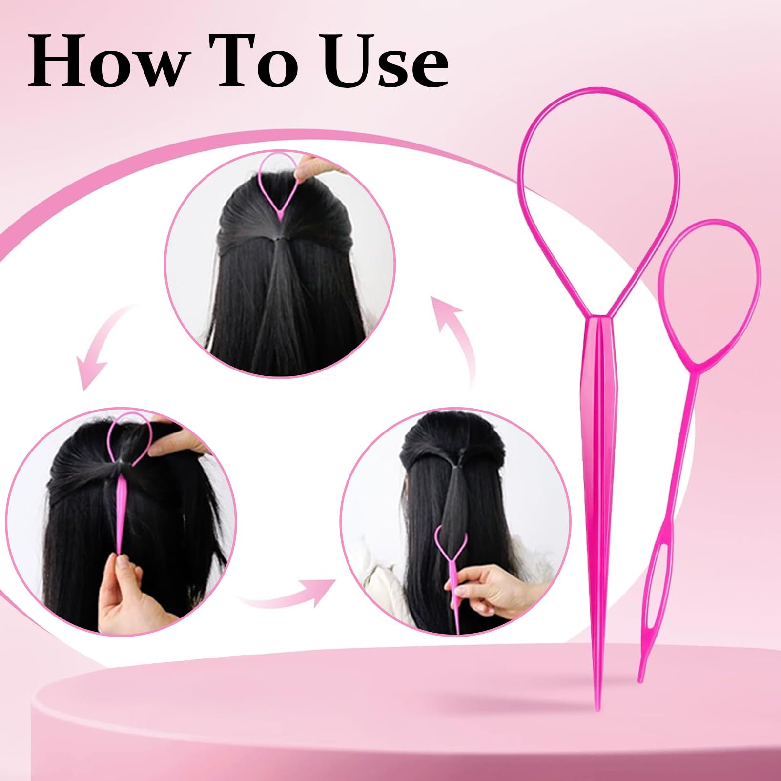 3pcs Topsy Tail Hair Tool, Hair Braiding Tool French Braid Loop Tool, Rat Tail Comb Fast Hair Styling Accessories (Black) Halalzen
