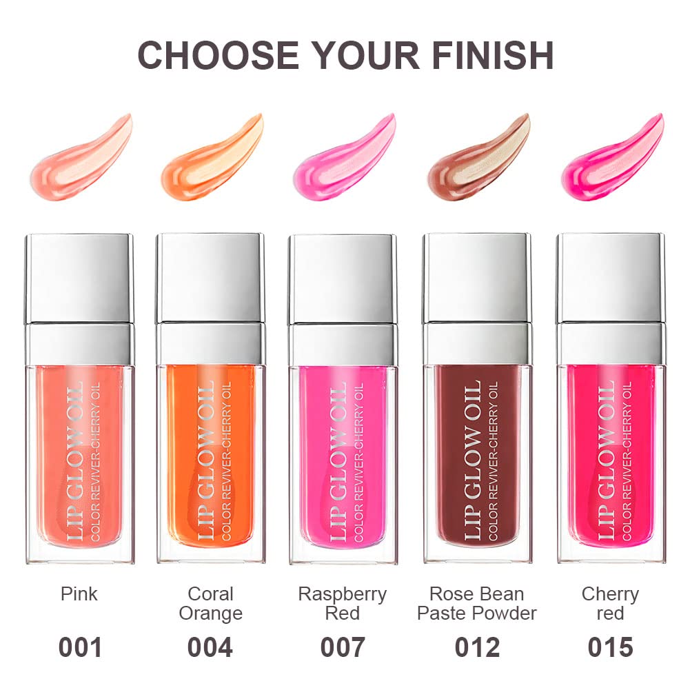 AOOWU Plumping Lip Oil Tinted, Moisturizing Long Lasting Nourishing Lip, Hydrating Gloss Tint Lipstick for Women, Glitter Shine Liquid Lipstick, Glaze Makeup Cosmetic, 015 - Cherry red, Pack of 1