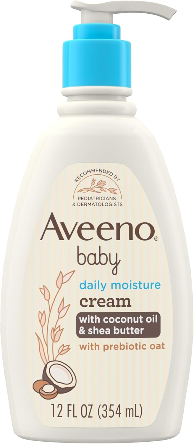 Aveeno Baby Daily Moisturizing Cream with Prebiotic Oat, Hypoallergenic Baby Lotion with Coconut Oil & Shea Butter Moisturizes Sensitive Skin for 24 Hours, Gentle Coconut Scent, 12 fl. oz Halalzen