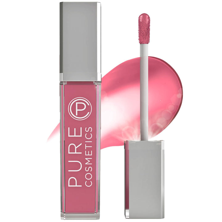 Pure Illumination Light-Up Lip Gloss with LED-Lit Applicator Brush + Side Mirror, Non-Sticky, Moisturizing Hydrating Lip Glosses with Lanolin, Jojoba Oil, & Vitamin E, Wine Berry