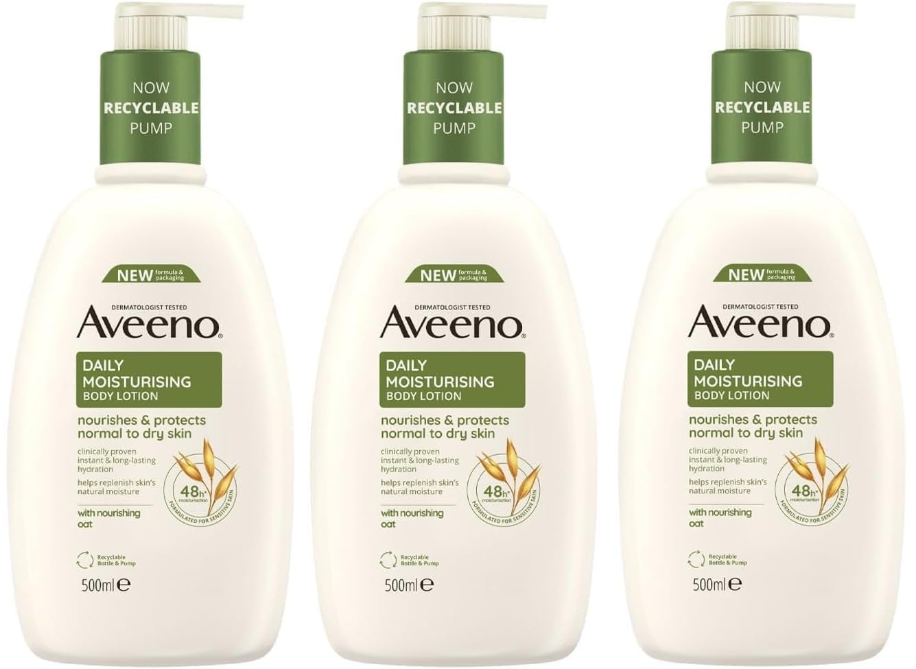 Aveeno Daily Moisturising Body Lotion 500 ml for Sensitive Skin, Enriched with Nourishing Oats, Provides Long-Lasting Hydration and Soothes Dry, Irritated Skin Effectively