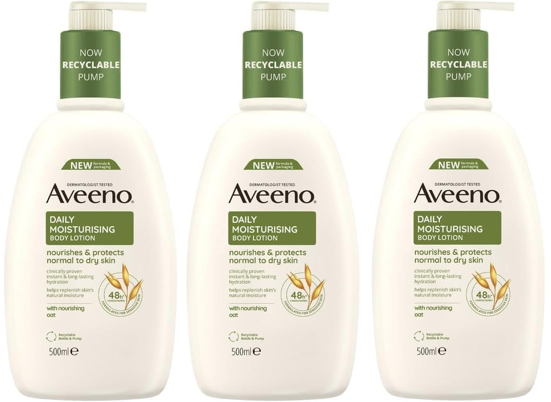 Aveeno Daily Moisturising Body Lotion 500 ml for Sensitive Skin, Enriched with Nourishing Oats, Provides Long-Lasting Hydration and Soothes Dry, Irritated Skin Effectively