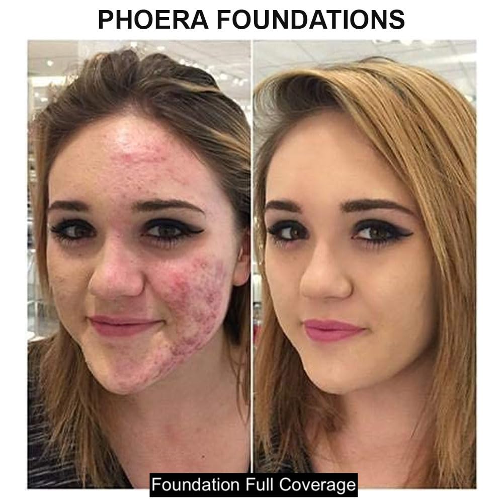 Glamza PHOERA Foundation Concealer Makeup Full Coverage Matte Brighten Long Lasting UK (104 BUFF BEIGE) Halalzen