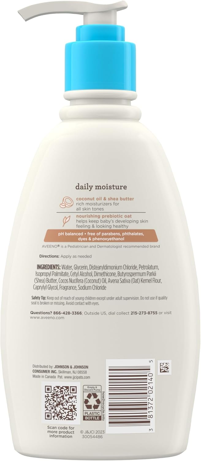 Aveeno Baby Daily Moisturizing Cream with Prebiotic Oat, Hypoallergenic Baby Lotion with Coconut Oil & Shea Butter Moisturizes Sensitive Skin for 24 Hours, Gentle Coconut Scent, 12 fl. oz Halalzen