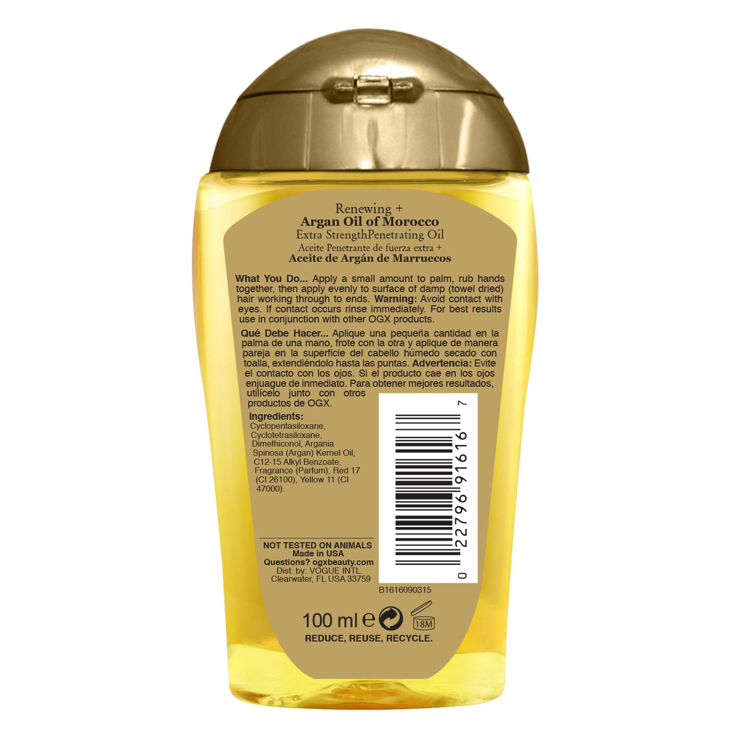 OGX Renewing + Argan Oil of Morocco Hair Oil, Extra Strength Penetrating Serum Treatment for Dry, Damaged, Frizzy, Curly & Coarse Hair, Cold-Pressed Argan Oil, Shine, 3.3 Fl Oz Halalzen