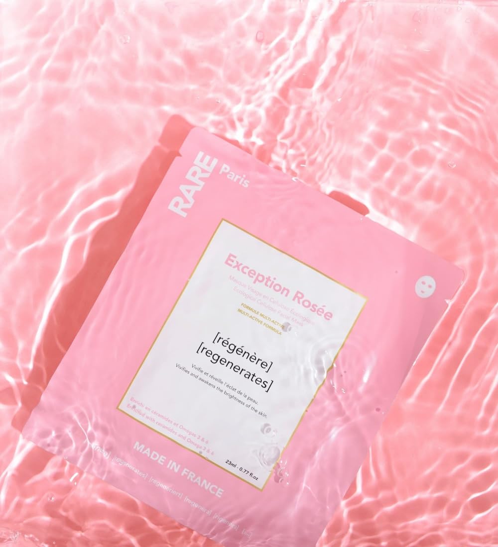 RARE Paris - Carbone Glacé - Purifying Carbon Black Facial Sheet Mask - Cleanses & Tightens - With Hamamelis & Mallow - Purifying, Firming & Revitalizing - Multi-Active Serum Formula - 1 Pack Halalzen