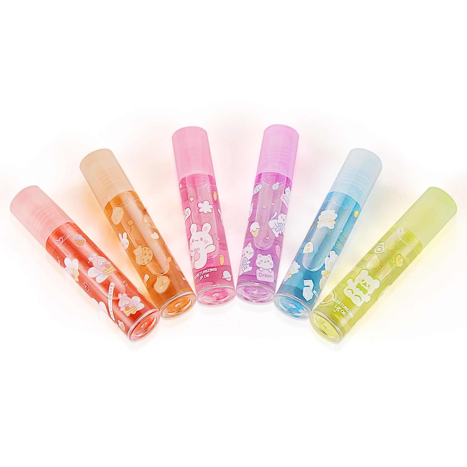 AOOWU 6 Pcs Hydrating Lip Oil Set, Fruit-Flavored Plumping Lip Oil, Long Lasting Lip Glow Balm Lip Care, Transparent Moisturizing No-Sticky Lip Gloss(Peaches,Orange,Avocado,Strawberry,Grape,Cherry)8ML