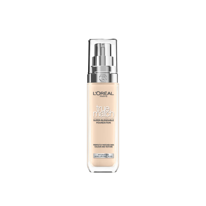 L'Oréal Paris Foundation for Face, Skincare Infused with Hyaluronic Acid, True Match Hydrating Liquid Foundation for All Skin Tones, SPF 16, 1N Ivory, 30 ml Halalzen