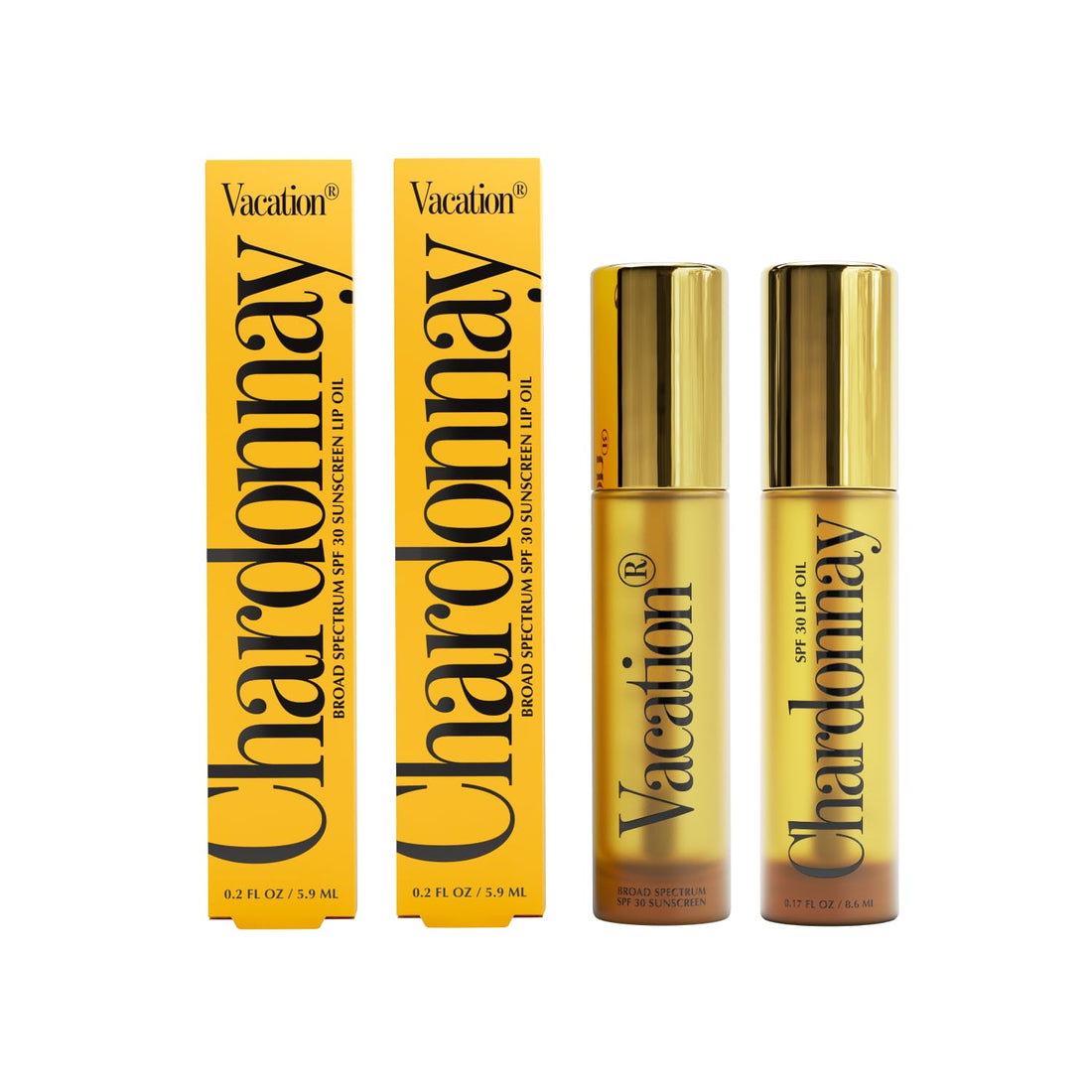 VACATION Chardonnay Lip Oil SPF 30, Sunscreen for Lips, Hydrating, Caramel Vanilla Flavored Lip Gloss, Clear Plumper, Non-Sticky, Vegan, 0.2 Fl. Oz. (Pack of 2) Halalzen