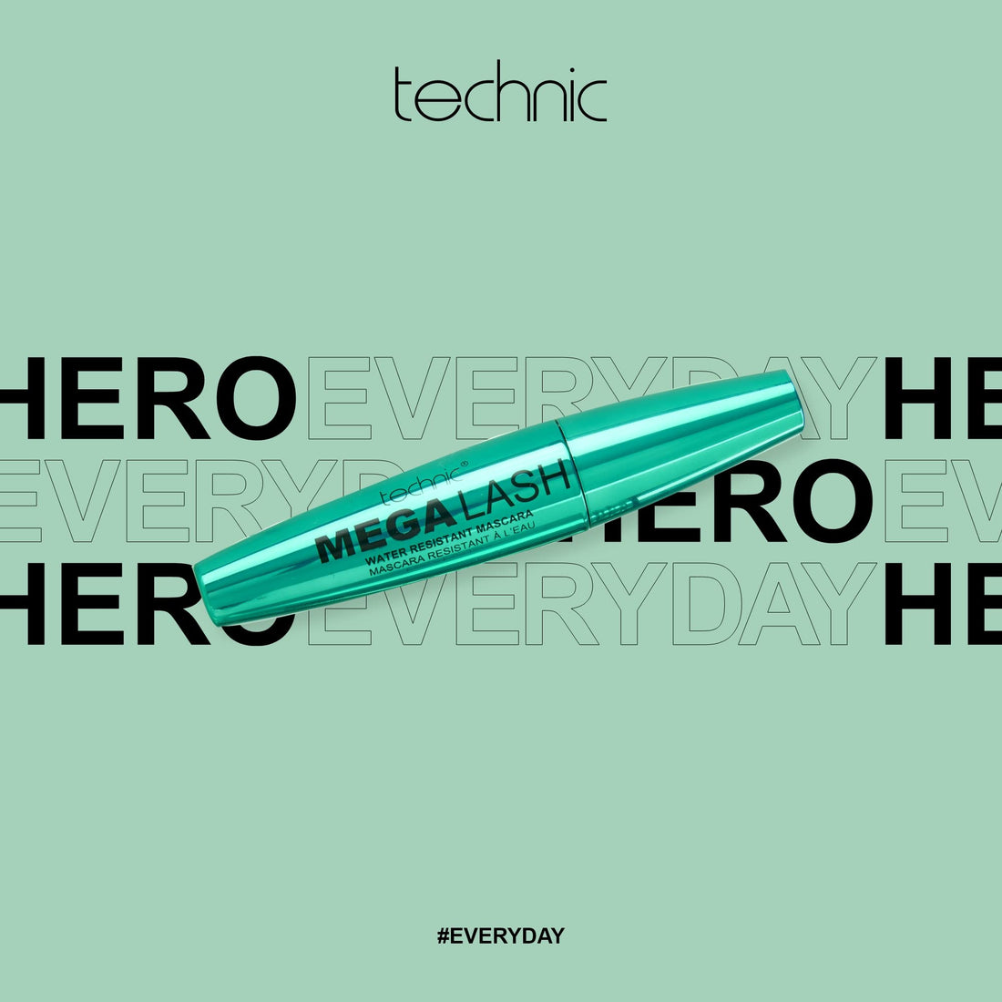 Technic Mega Lash Water Resistant Mascara - Vegan, Ultra Black, Water Resistant, Hard wearing, Smudge-Proof, Lash Building Formula For Volume Glam Lashes - 12ml Halalzen