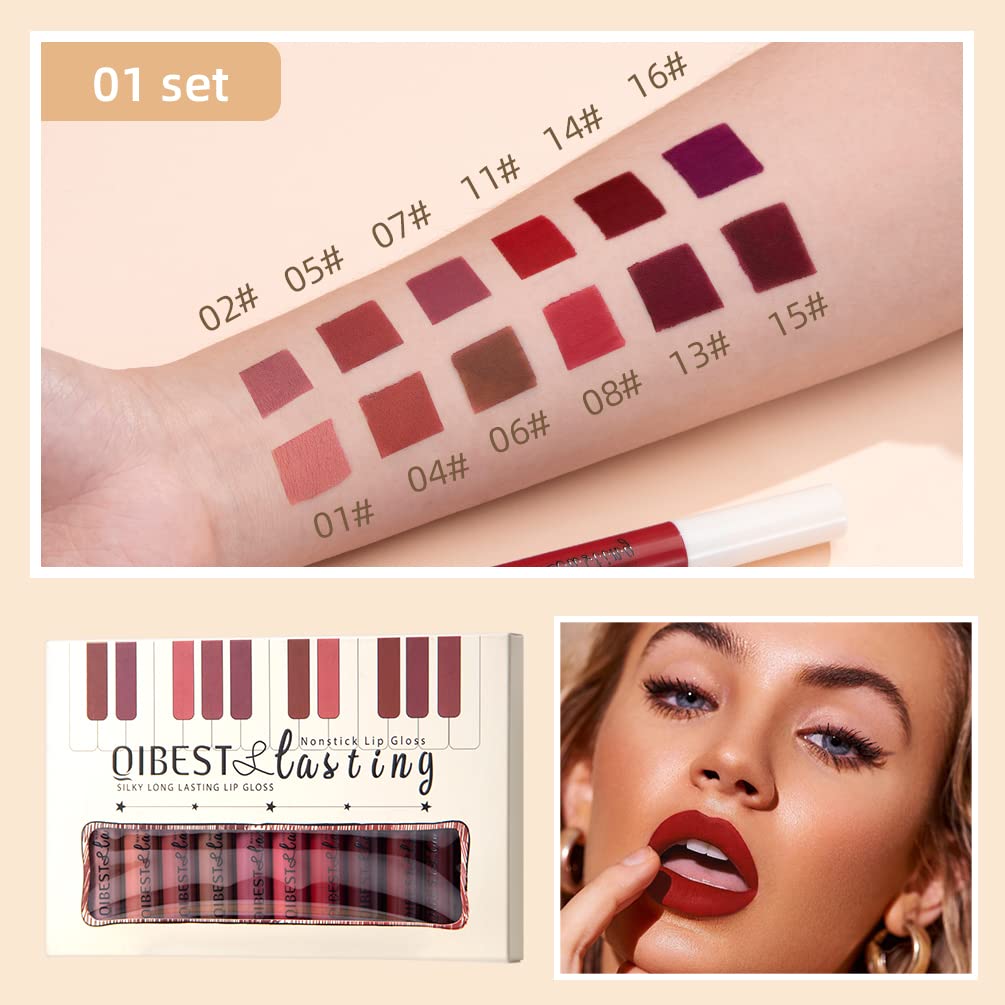 12 Colors Matte Liquid Lipstick Set Velvety Lip Gloss Lip Kit Waterproof Long Lasting Wear Nude Lip Gloss Beauty Cosmetics Gift Box Set (Set A, Set A) Halalzen