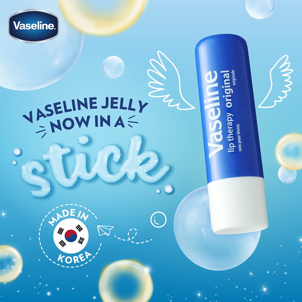Vaseline Lip Therapy Stick | Original Petroleum Jelly Vaseline Lip Balm for Soft Lips | 4.8g each (4 Pack) Halalzen