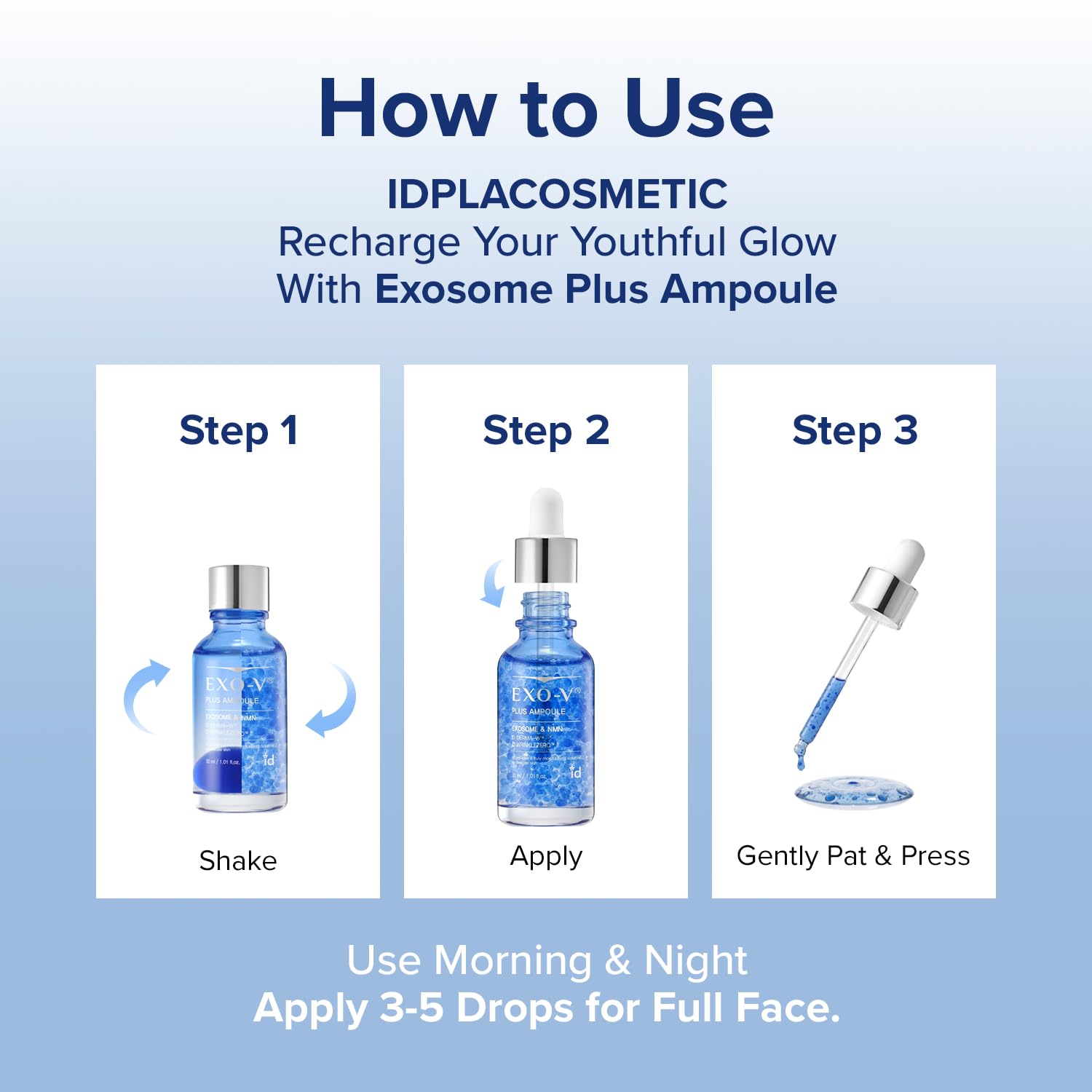 idplacosmetics EXO-V Plus Ampoule 1.01 fl.oz (30ml) – Korean Microneedling Serum for Smoother, Plumper Skin, 99.9% 100.4 nm Encapsulated Exosome + NMN, for Microneedle Roller (250µm) Halalzen