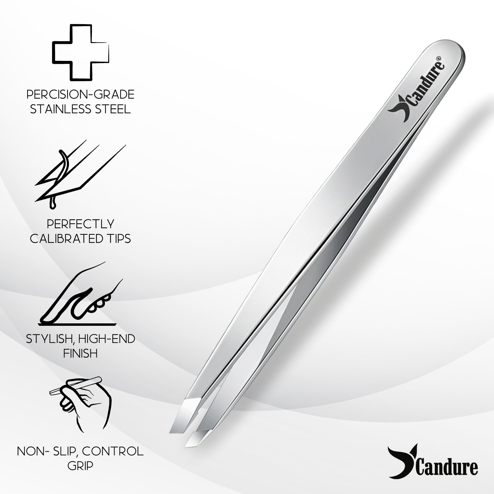Candure Tweezers for Eyebrows - Professional Stainless Steel Slanted and Pointed Tip Hair Tweezers Set for Ingrown Hair, Blackhead Removal, Eyebrows Plucking Beauty Tool for Women Halalzen