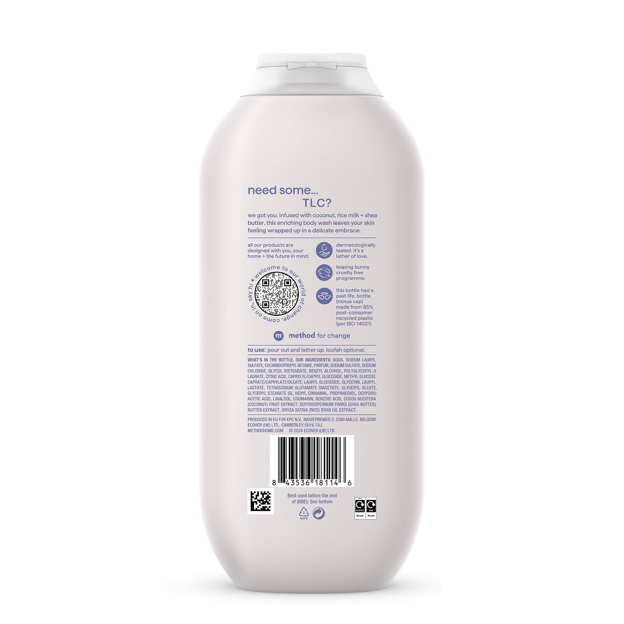 Method Body Wash, Simply Nourish, Shower Gel, Coconut, Rice Milk And Shea Butter Scent, Pack of 1, 532ml