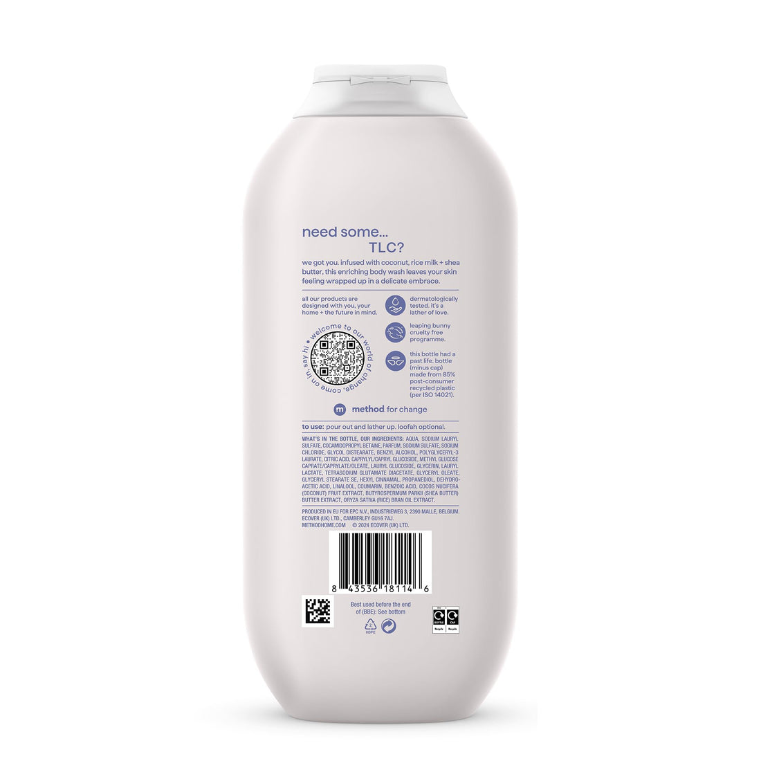 Method Body Wash, Simply Nourish, Shower Gel, Coconut, Rice Milk And Shea Butter Scent, Pack of 1, 532ml