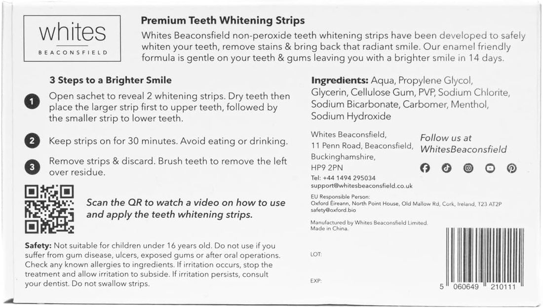 Whites Beaconsfield Teeth Whitening Strips, 28 Strips (14-Day Treatment) – Non-Peroxide Formula, Enamel-Safe, Brighten Teeth Fast, Removes Coffee, Wine, Smoke Stains, Safe for Sensitive Teeth