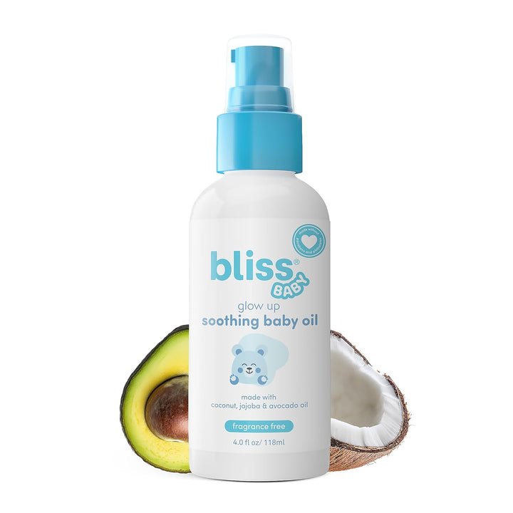 Bliss Baby Oil, All Natural, Premium & Unscented, Vegan - Made with Organic Avocado Oil, Coconut Oil, Dermatologist Tested, Soothing & Hydrating Baby Massage Oil, Travel Size 4 fl. Oz. Halalzen