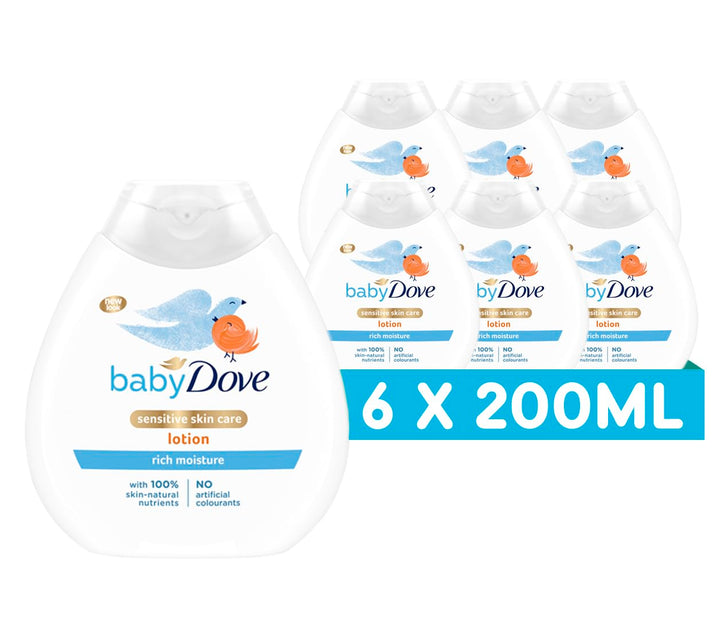 Baby Dove Rich Moisture Baby Lotion - Soothing & Nourishing for Newborns & Infants, Gentle Moisturiser for Dry, Sensitive Skin, Daily Skincare with Delicate Scent, All-Day Hydration - 200ml, Pack of 3