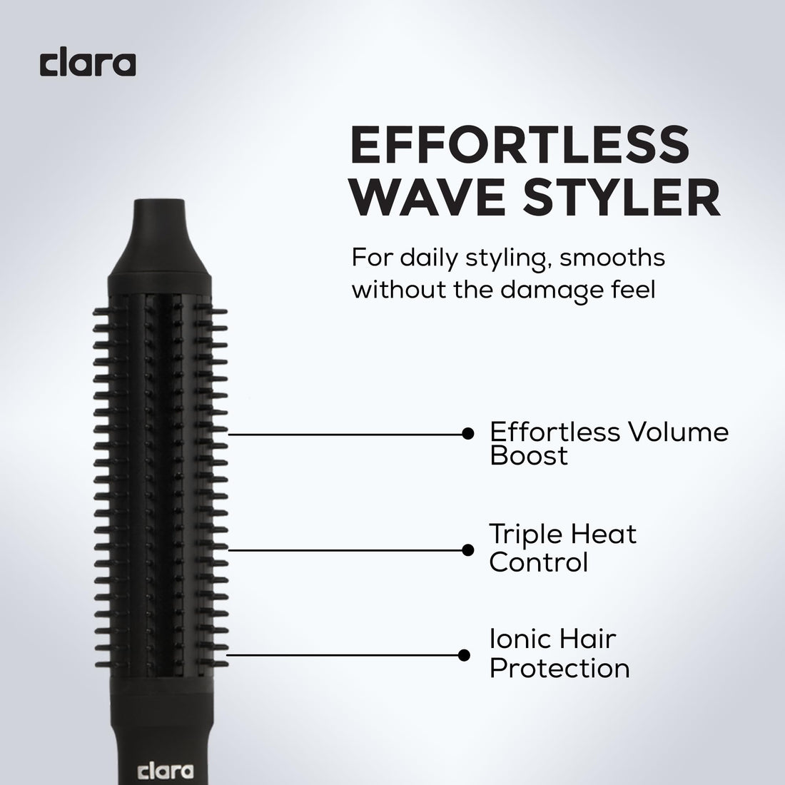 Clara Anti-Frizz Ionic Slim Hot Brush 32mm Thermal Heated Round Hair Styling Brush with 5.5mm Bristles, Triple Heat Settings, 3-in-1 Blowout, Wave & Smooth Finish Styling Tool – Black Halalzen