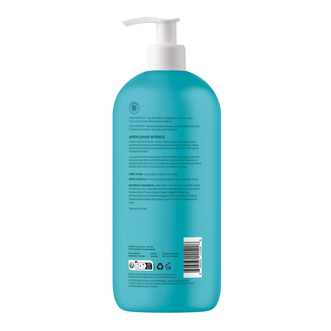 ATTITUDE Soothing Shower Gel, Dermatologically Tested, Plant and Mineral-Based, Vegan Personal Care Products, White Tea Leaves, 32 Fl Oz