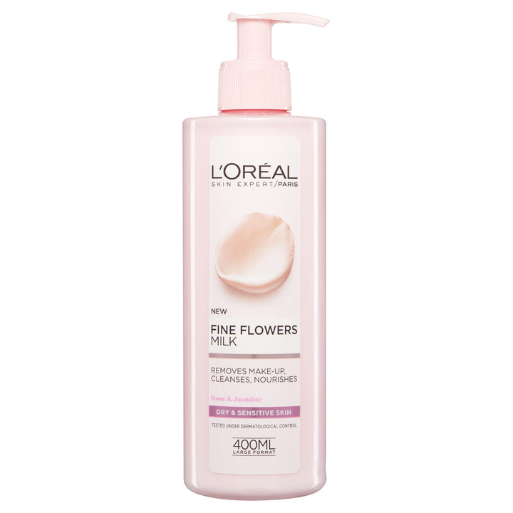 L'Oreal Paris Fine Flower Cleansing Milk, Creamy Cleanser to Remove Makeup, Cleanse & Nourish skin, Formulated with Roase & Jasmine, Suitable for Dry & Sensitive Skin, 400ml Halalzen