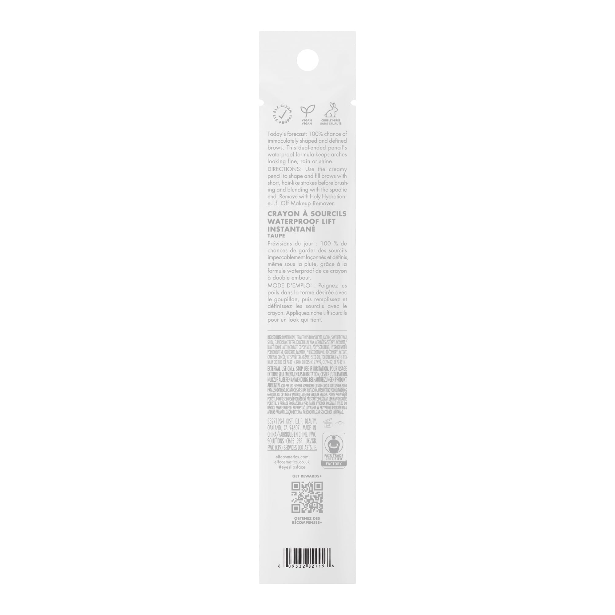 e.l.f. Instant Lift Waterproof Brow Pencil, Long-Lasting Eyebrow Pencil For Grooming & Shaping Brows, Vegan & Cruelty-Free, Neutral Brown