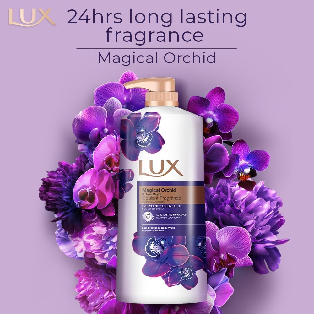 LUX Charming Peony Body Wash with Orange Oil - Men's & Women's Aromatic, Long-Lasting Fine Fragrance Shower Gel, Nourishing Body Cleanser, Aromatic Fragrance Bath Soap - Pack of 1, 1L