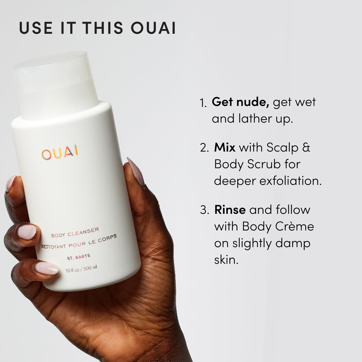 OUAI Body Cleanser, St. Barts - Foaming Body Wash with Jojoba Oil and Rosehip Oil to Hydrate, Nurture, Balance and Soften Skin - Paraben, Phthalate and Sulfate Free Skin Care Products - 300ml