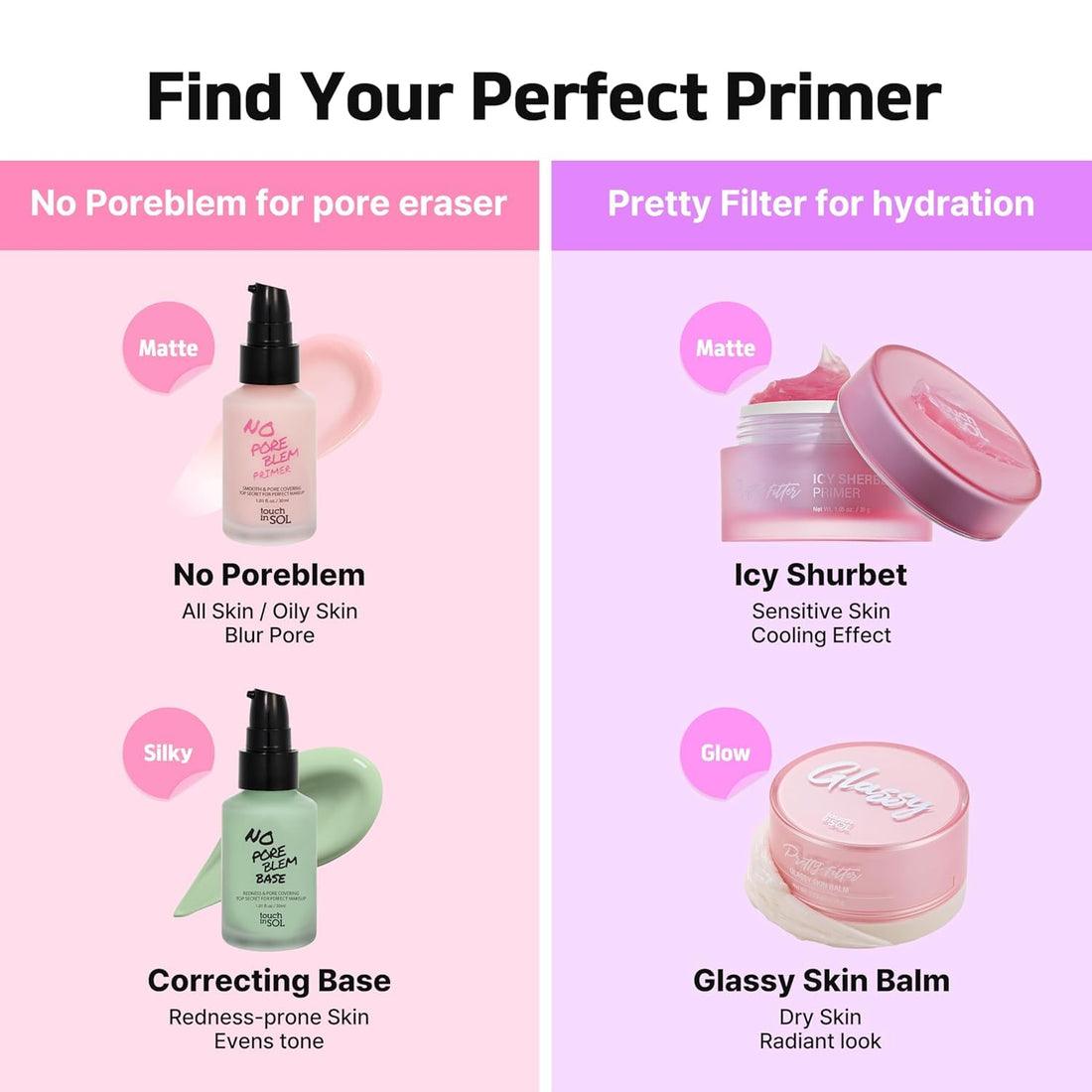TOUCH IN SOL No Poreblem Primer – Pore Primer for Korean Makeup, Mattifying Primer for Oily Skin, Pore Eraser for Large Pores, Blurring Finish from K Beauty (1.01 fl.oz/30ml) Halalzen