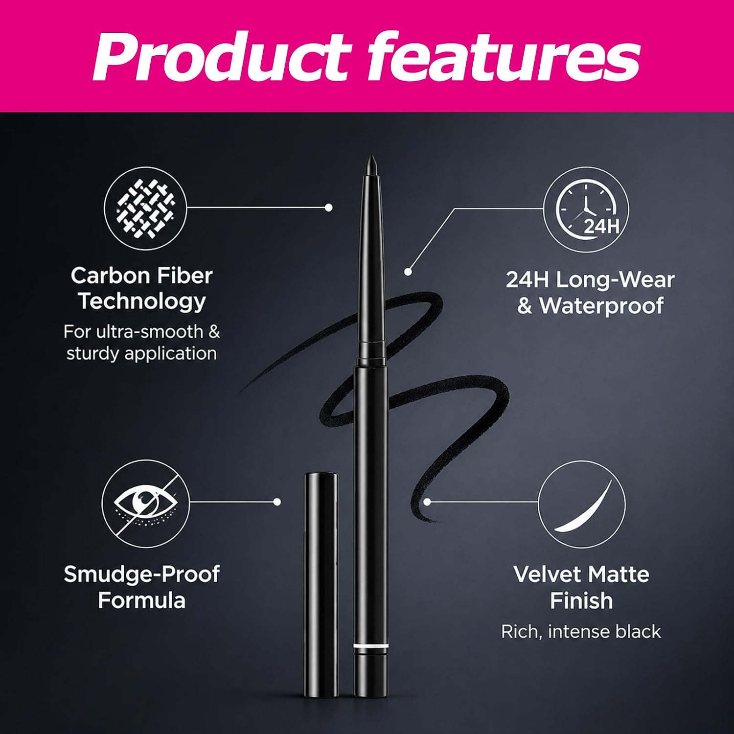 1 Pcs Eyeliner Pen, 001 Intense Black, Waterproof Black Eyeliner Pencil, Smudge-Proof 24HR Long Lasting Eye Makeup, Ultra-Creamy Retractable Gel Liner for Waterline & Smokey Looks Halalzen