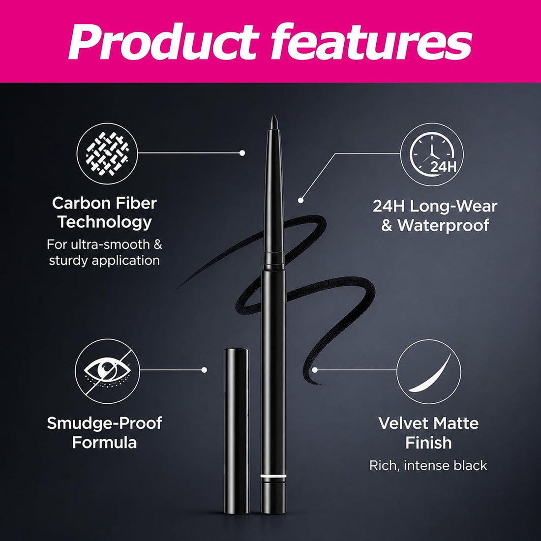 1 Pcs Eyeliner Pen, 001 Intense Black, Waterproof Black Eyeliner Pencil, Smudge-Proof 24HR Long Lasting Eye Makeup, Ultra-Creamy Retractable Gel Liner for Waterline & Smokey Looks Halalzen