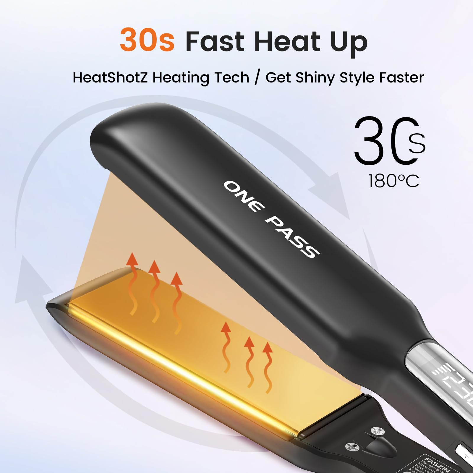 Faszin Professional Hair Straighteners, 42mm Wide-Plate Titanium Negative Ion Flat Iron, 30s Rapid Heating, Real-time Temperature Display, 11 Adjustable Temperature Levels (130-230℃) (Black) Halalzen