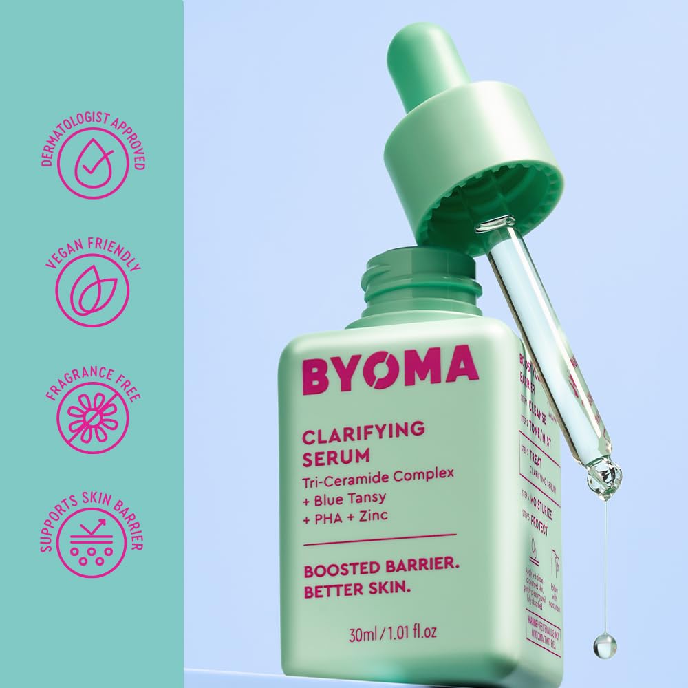 BYOMA Clarifying Serum (30ml) Barrier Repair Facial Serum for Acne Prone Skin, with Ceramides, Blue Tansy, PHA and Zinc for a Balanced and Healthy Skin