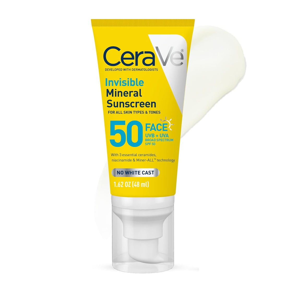 CeraVe Invisible Mineral Sunscreen SPF 50, Face Sunscreen for Sensitive Skin With Zinc Oxide & Titanium Dioxide, Vitamin E + Niacinamide + Ceramides, Oil Free, Travel Size 1.62 oz Halalzen